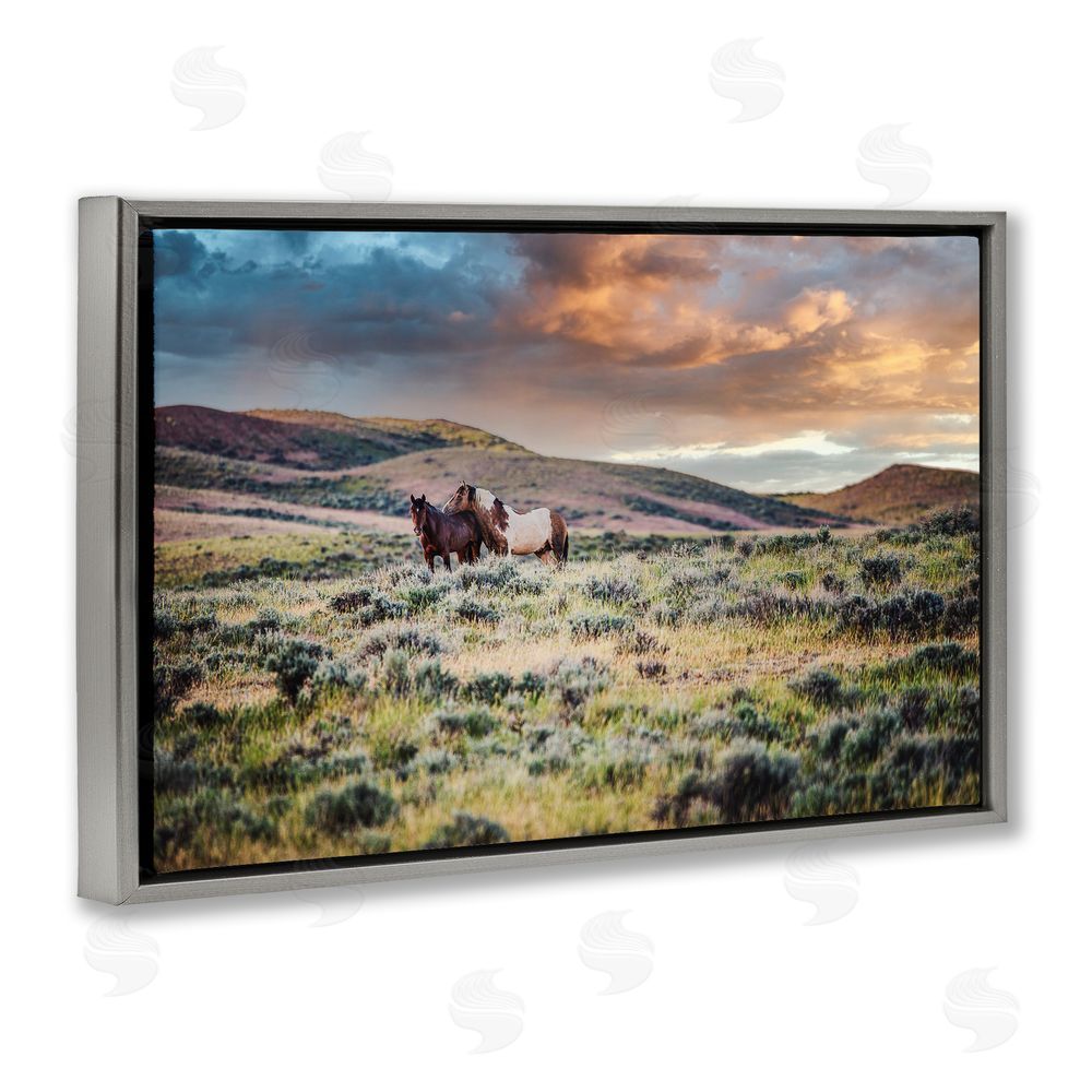 Tim West Stay Close Horses Gray Floating Frame Canvas Wall Art Print