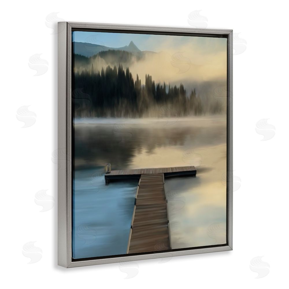 Renel Peters Reflective Lake At Dusk Gray Floating Frame Canvas Wall Art Print