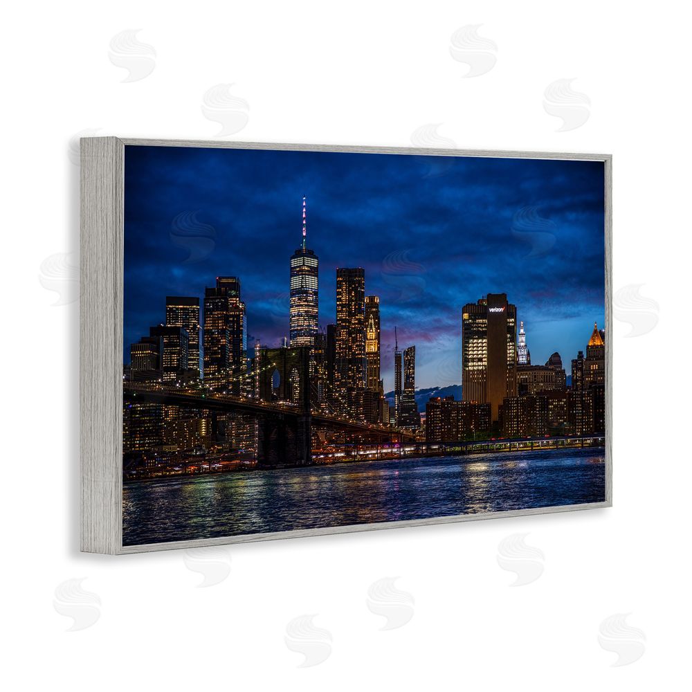Tim West Brooklyn Bridge at Night Gray Framed Giclee Wall Art Print