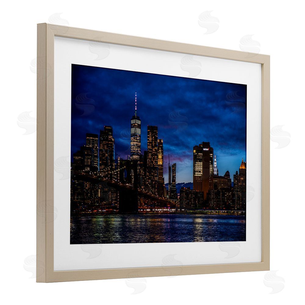 Tim West Brooklyn Bridge at Night Brown Framed Print Under Glass Wall Art