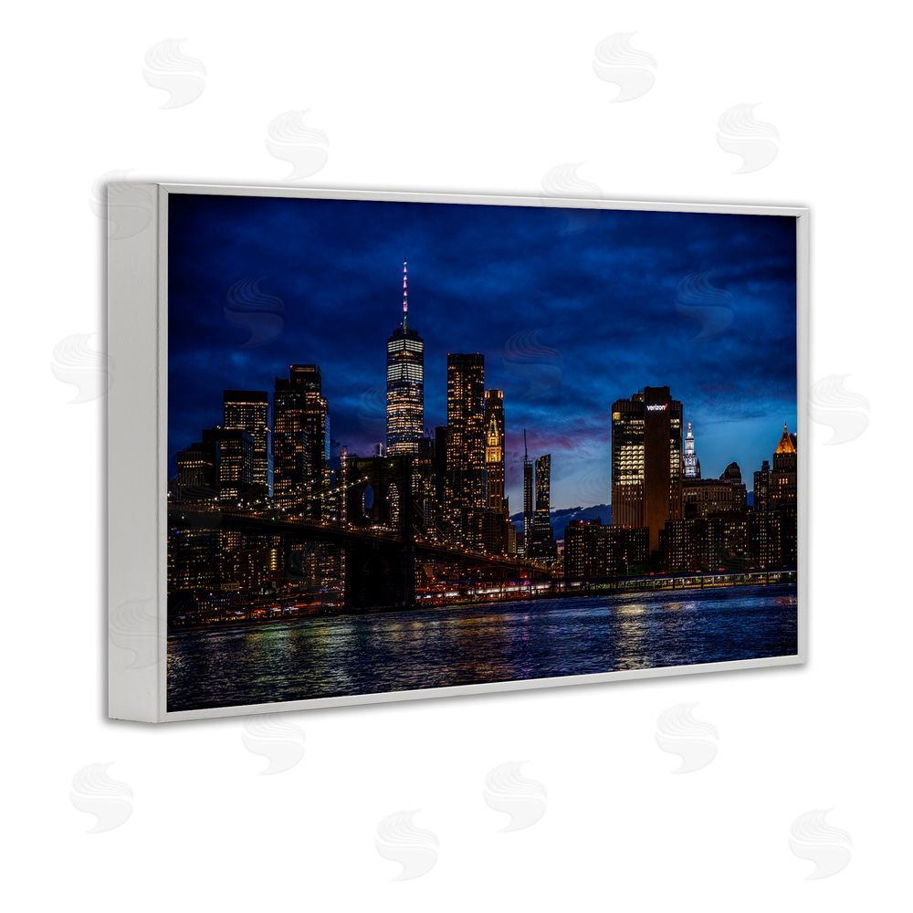 Tim West Brooklyn Bridge at Night White Framed Giclee Wall Art Print