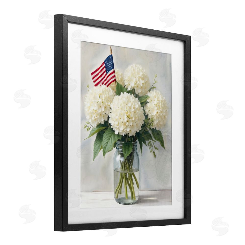 Kim Allen Festive Patriotic Hydrangea Black Framed Print Under Glass Wall Art