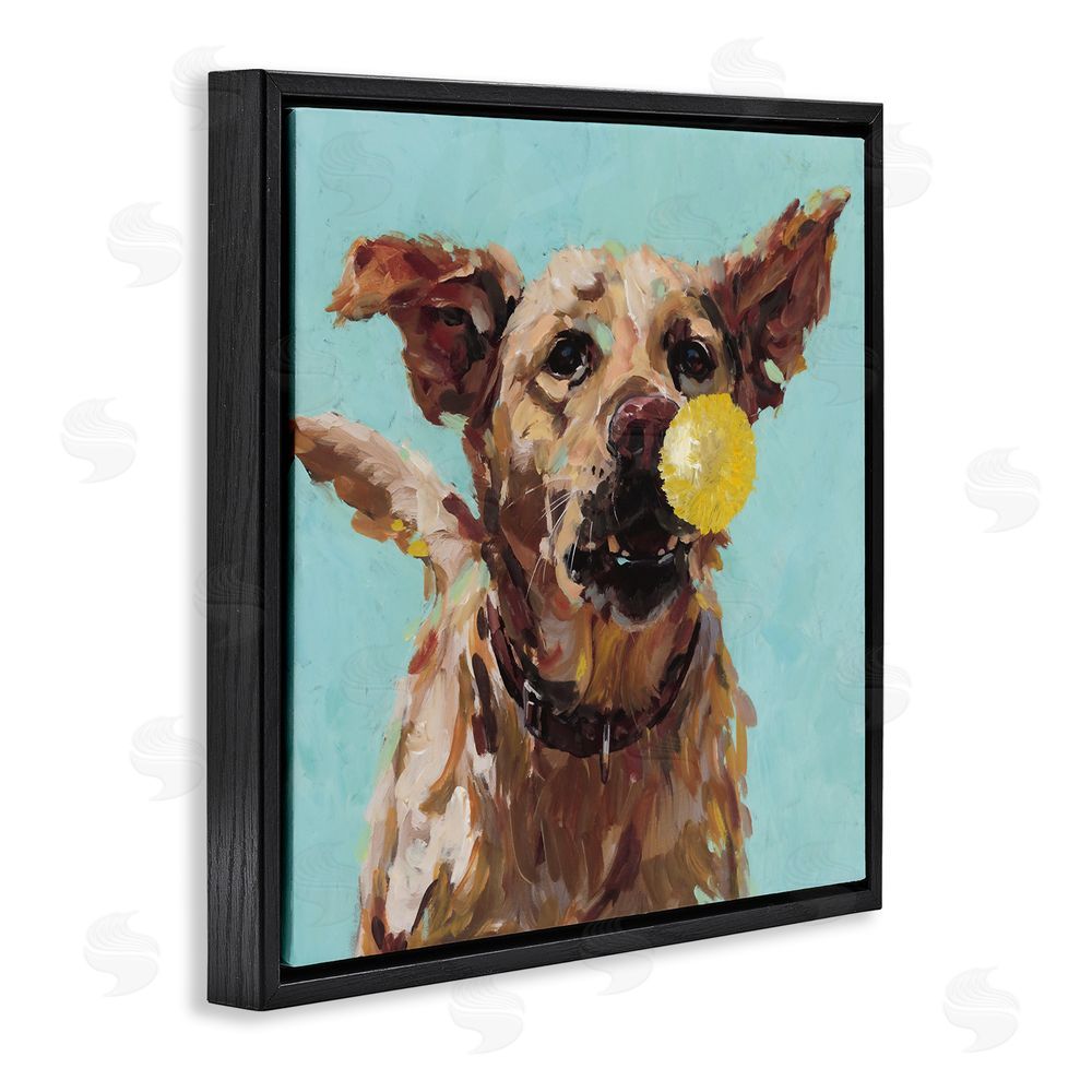 Studio Bautista Dog Playing with Ball Black Floating Frame Canvas Wall Art Print