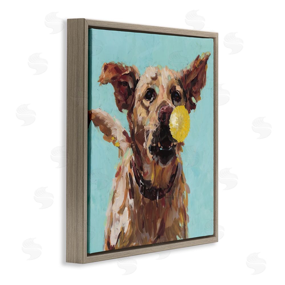 Studio Bautista Dog Playing with Ball Brown Floating Frame Canvas Wall Art Print