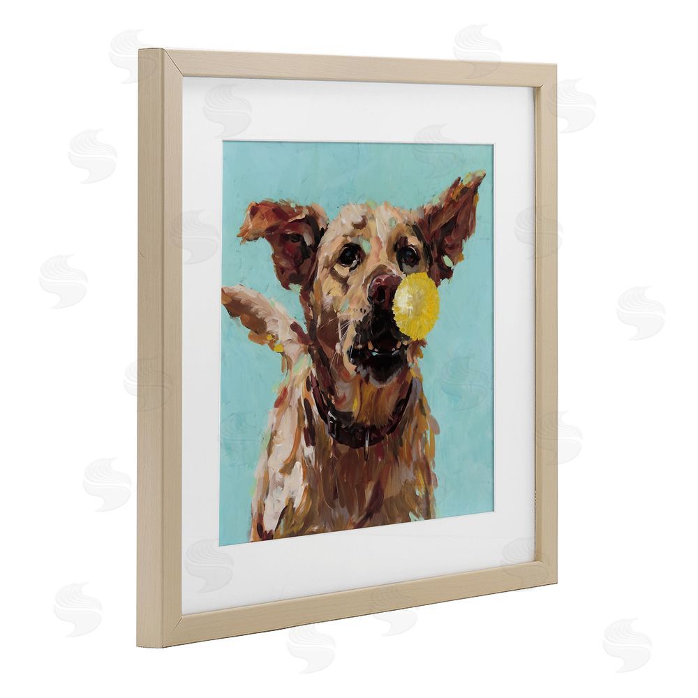 Studio Bautista Dog Playing with Ball Brown Framed Print Under Glass Wall Art
