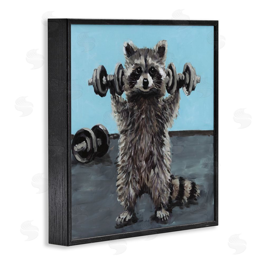 Studio Bautista Fitness Raccoon with Weights Black Framed Giclee Print Wall Art