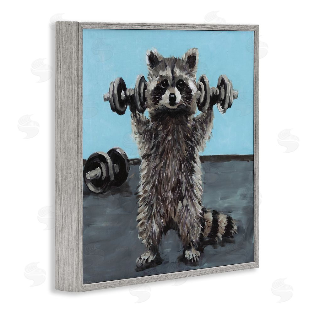 Studio Bautista Fitness Raccoon with Weights Gray Framed Giclee Print Wall Art