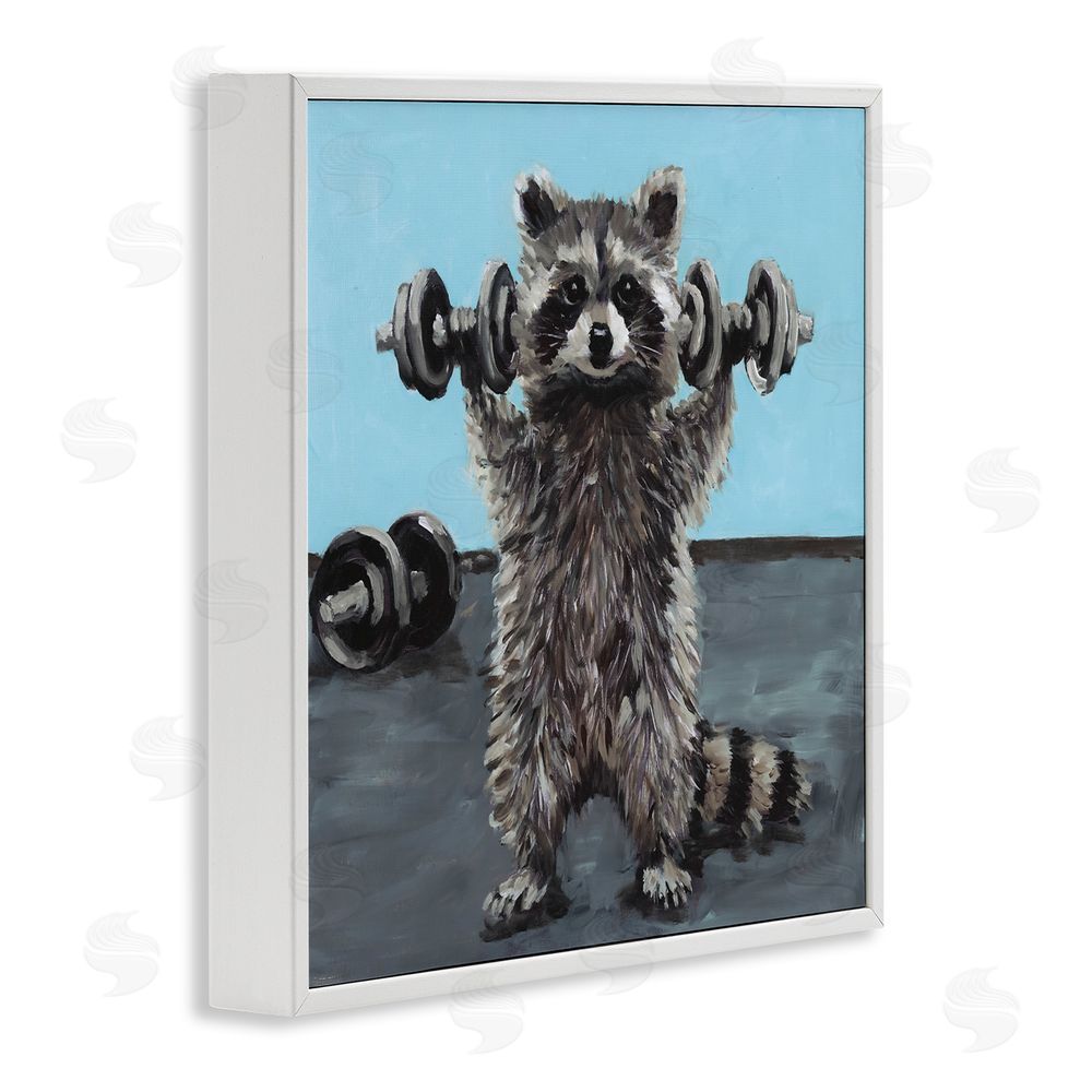 Studio Bautista Fitness Raccoon with Weights White Framed Giclee Print Wall Art