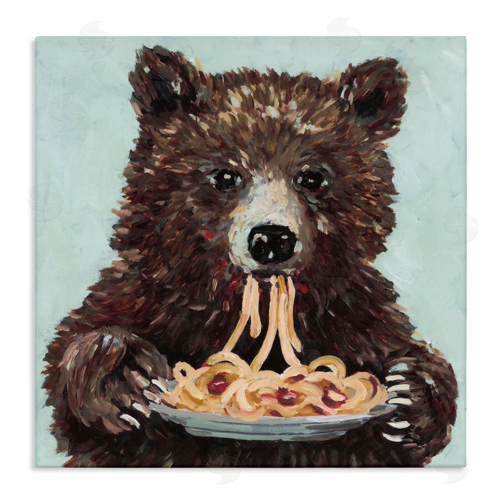 Studio Bautista Whimsical Bear & Spaghetti Stretched Canvas Wall Art Print