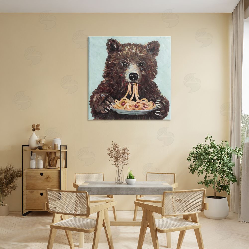 Studio Bautista Whimsical Bear & Spaghetti Stretched Canvas Wall Art Print in Room