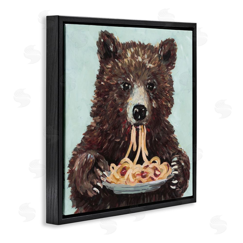 Studio Bautista Whimsical Bear & Spaghetti Black Floating Frame Canvas Wall Art Print