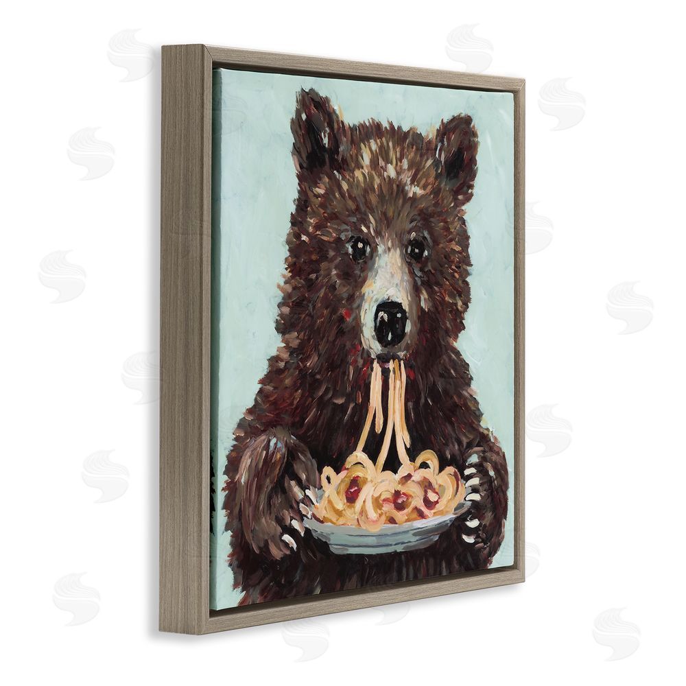 Studio Bautista Whimsical Bear & Spaghetti Brown Floating Frame Canvas Wall Art Print