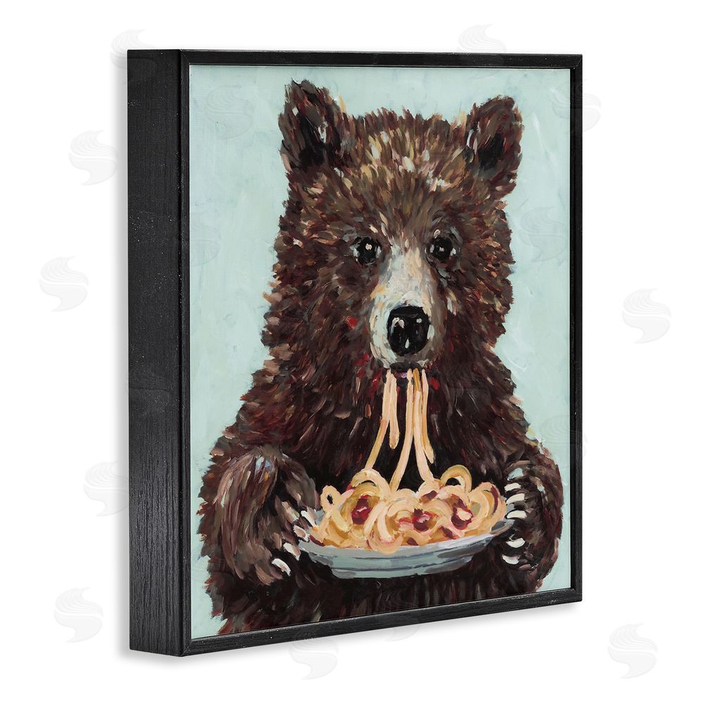 Studio Bautista Whimsical Bear & Spaghetti Black Framed Giclee Print Wall Art