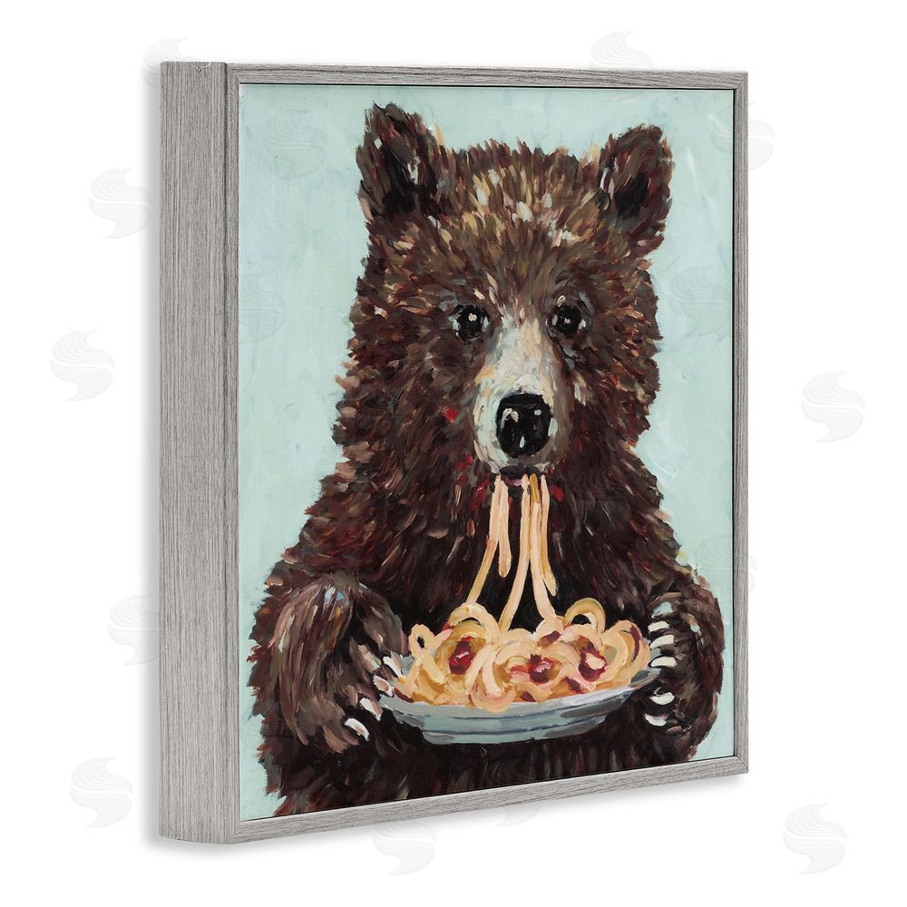 Studio Bautista Whimsical Bear & Spaghetti Gray Framed Giclee Print Wall Art