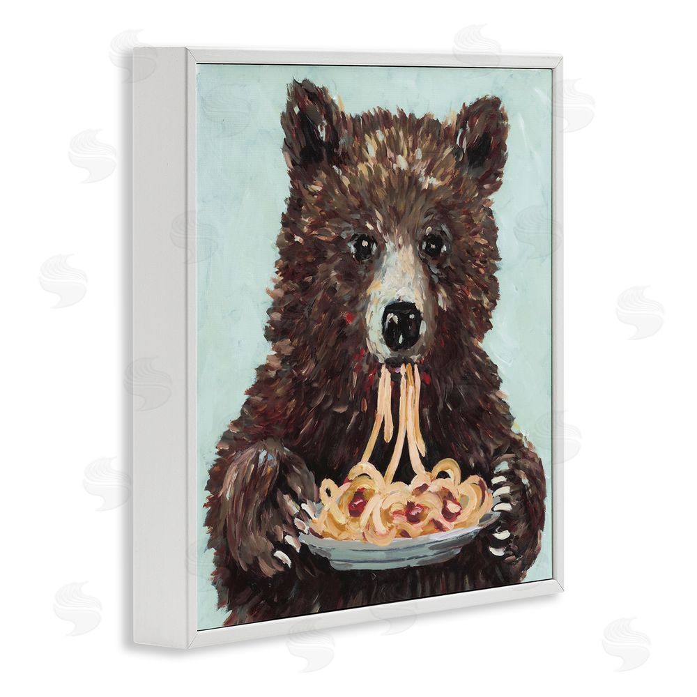 Studio Bautista Whimsical Bear & Spaghetti White Framed Giclee Print Wall Art