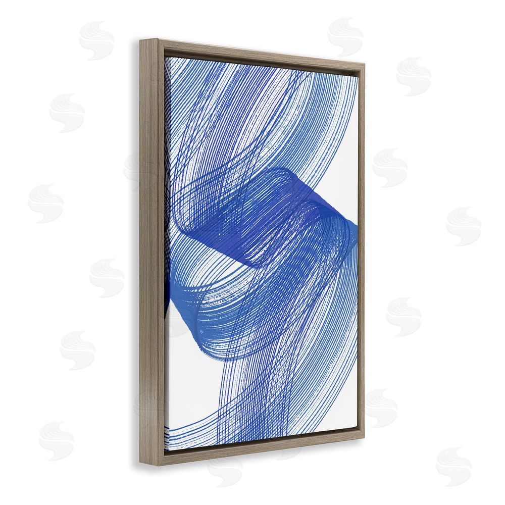 Martina Pavlova Blue Lines Flowing In Motion Brown Floating Frame Stretched Canvas Wall Art Print
