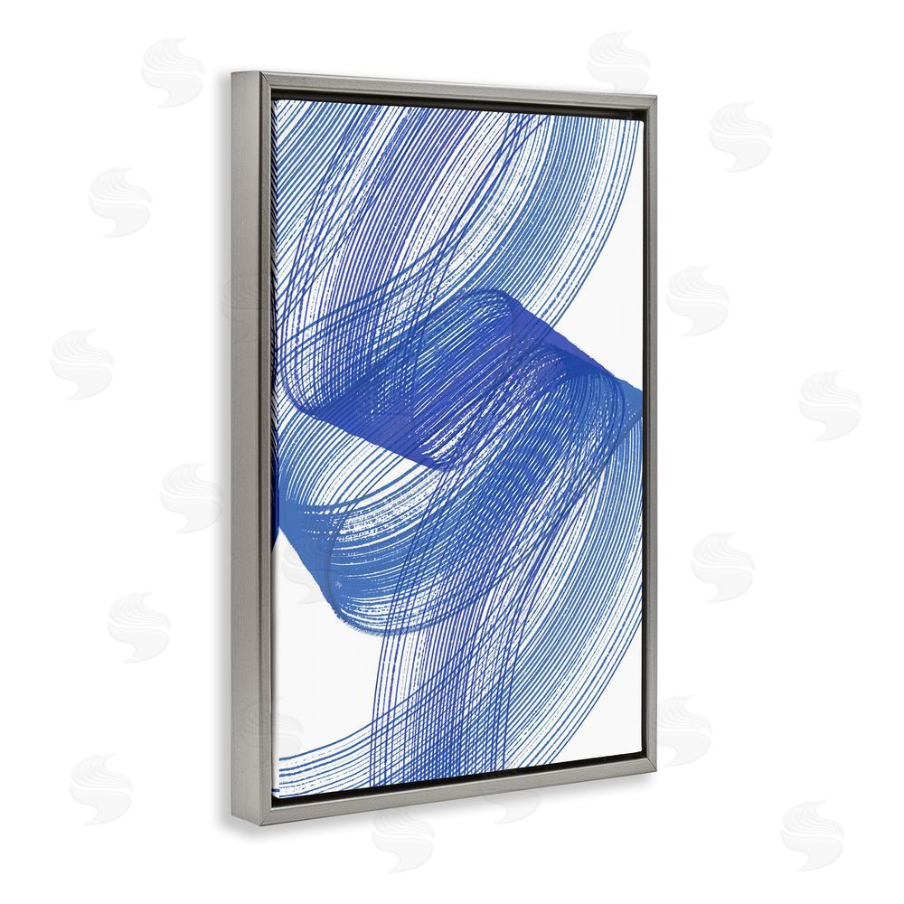 Martina Pavlova Blue Lines Flowing In Motion Gray Floating Frame Stretched Canvas Wall Art Print