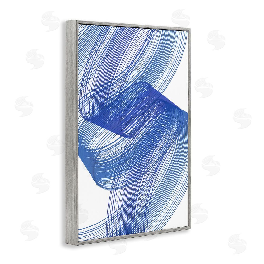 Martina Pavlova Blue Lines Flowing In Motion Gray Framed Giclee Wall Art Print