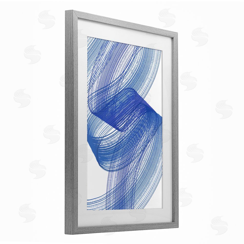 Martina Pavlova Blue Lines Flowing In Motion Gray Framed Print Under Glass with Matting Wall Art