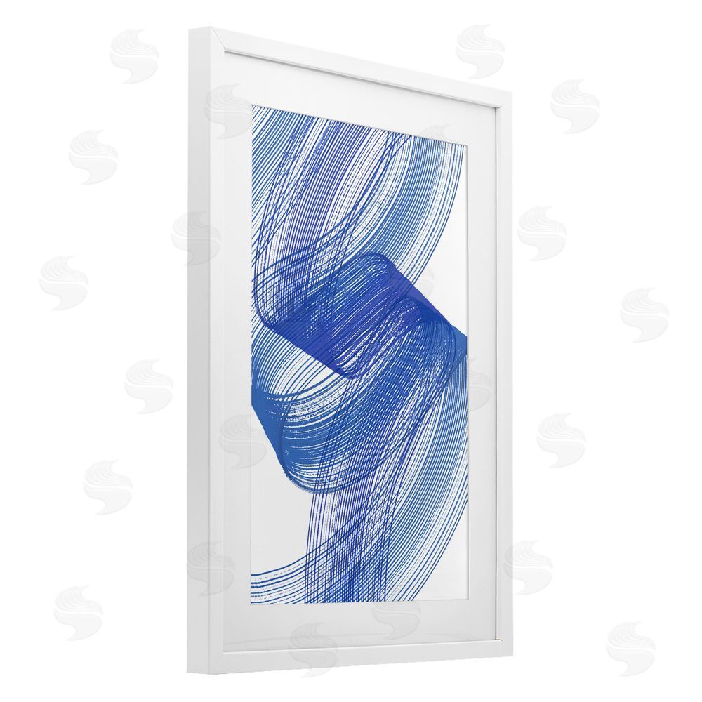 Martina Pavlova Blue Lines Flowing In Motion White Framed Print Under Glass with Matting Wall Art