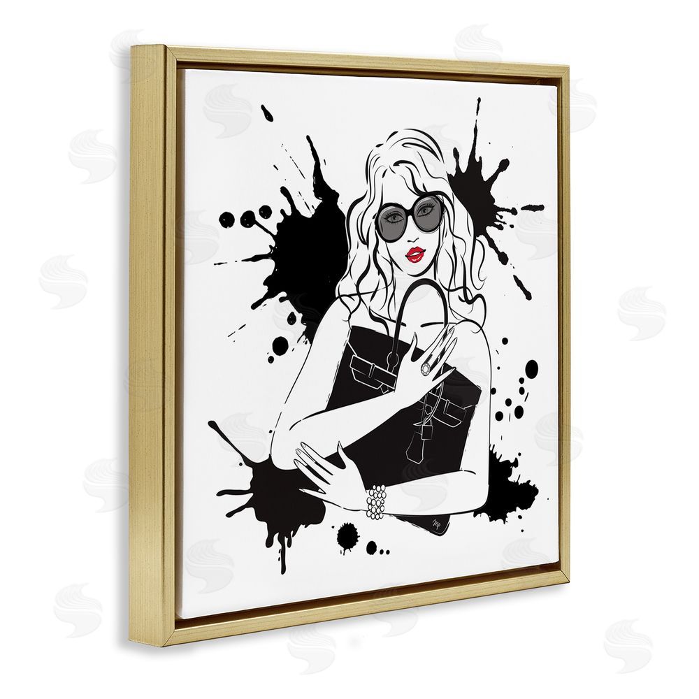 Martina Pavlova Black Bag Elegance & Glamour Gold Floating Frame Stretched Canvas Wall Art Print