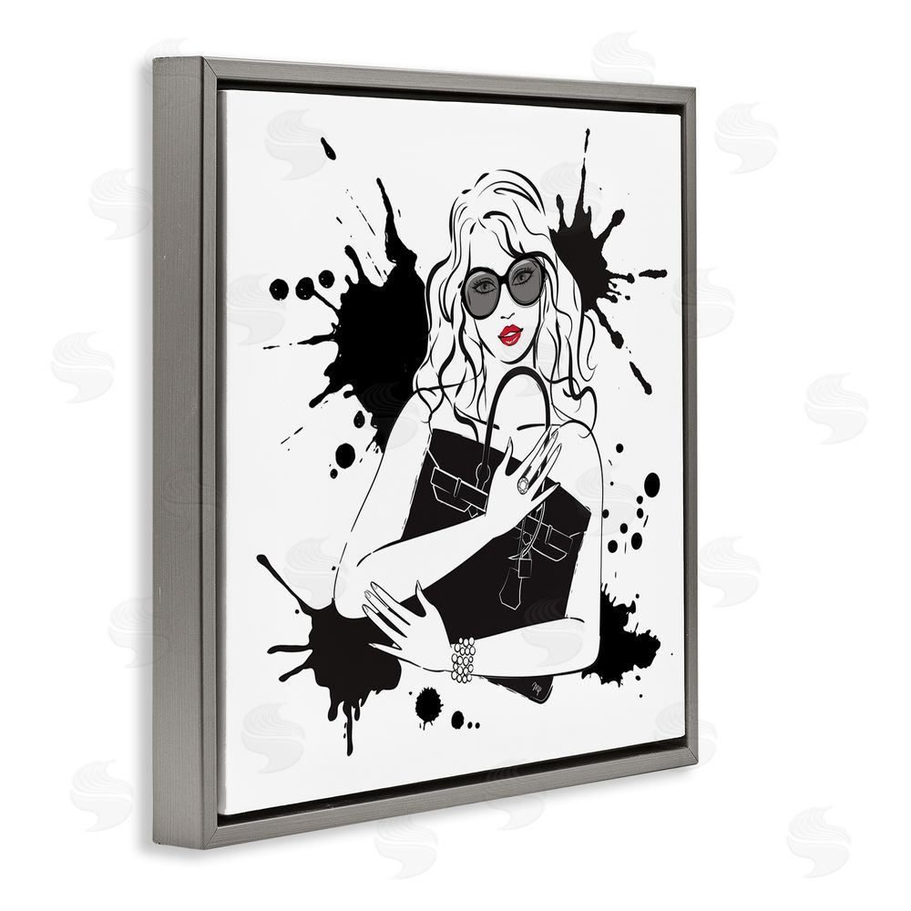 Martina Pavlova Black Bag Elegance & Glamour Gray Floating Frame Stretched Canvas Wall Art Print