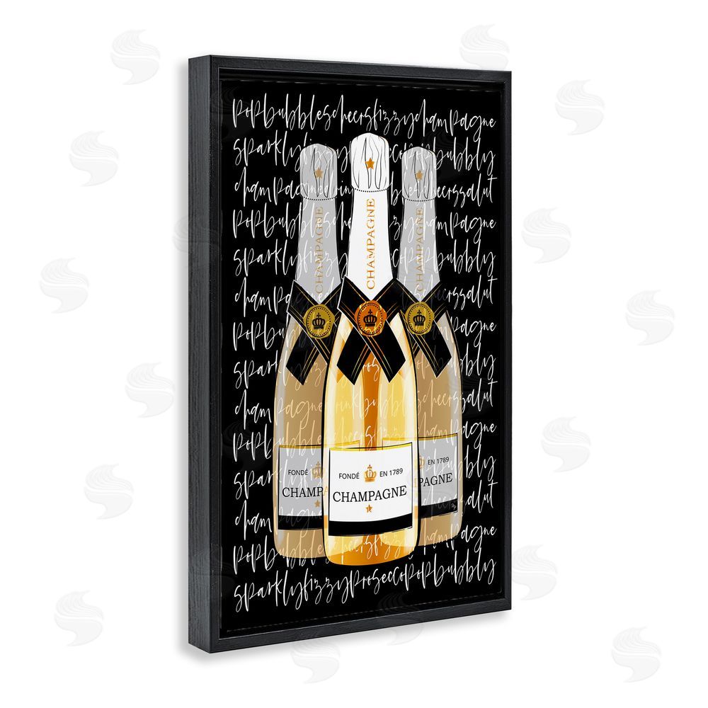 Martina Pavlova Triple Champagne Bottle Love Black Floating Framed Canvas Wall Art Print