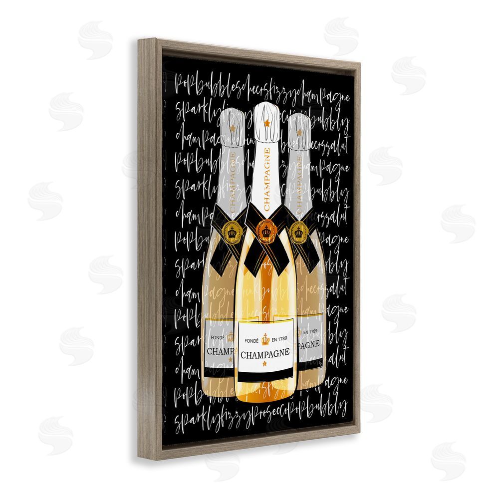 Martina Pavlova Triple Champagne Bottle Love Brown Floating Framed Canvas Wall Art Print