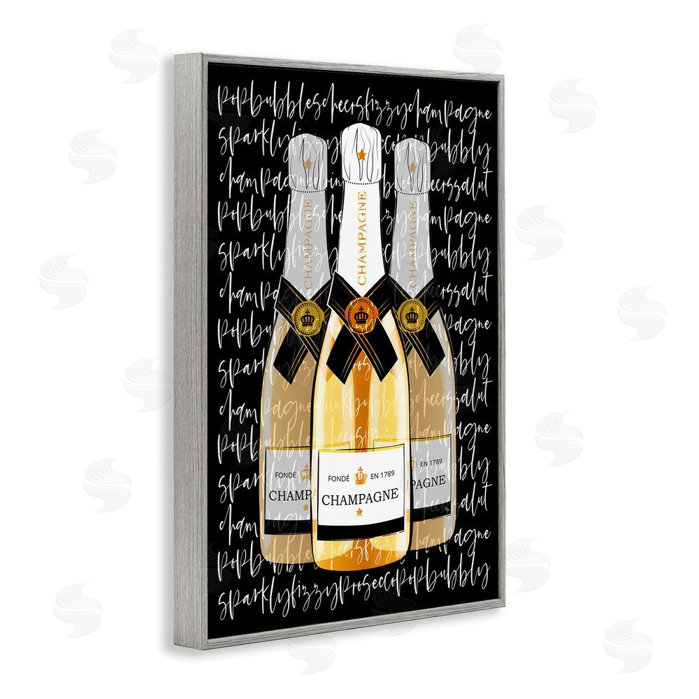 Martina Pavlova Triple Champagne Bottle Love Gray Framed Giclee Wall Art Print