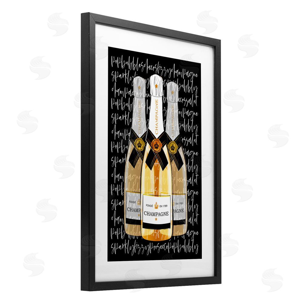 Martina Pavlova Triple Champagne Bottle Love Black Framed Print Under Glass with White Mat Wall Art