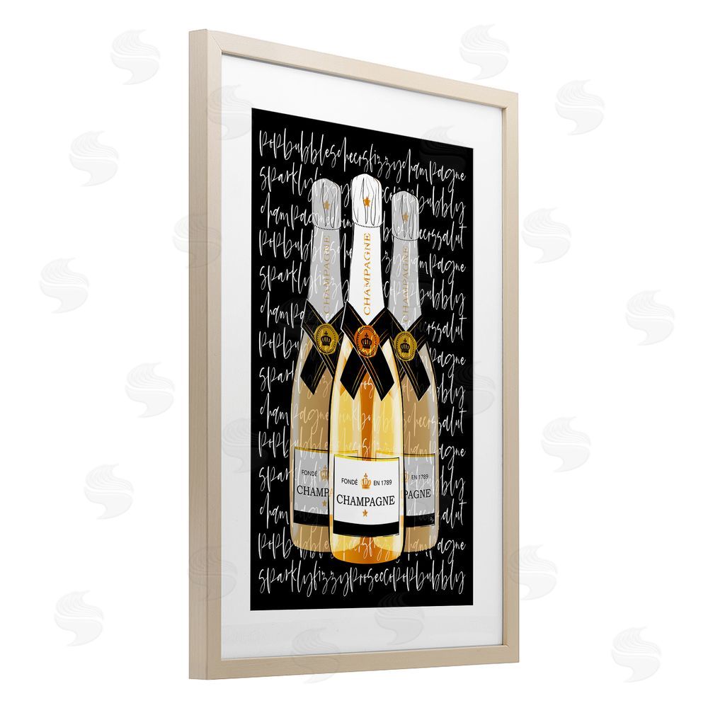 Martina Pavlova Triple Champagne Bottle Love Brown Framed Print Under Glass with White Mat Wall Art