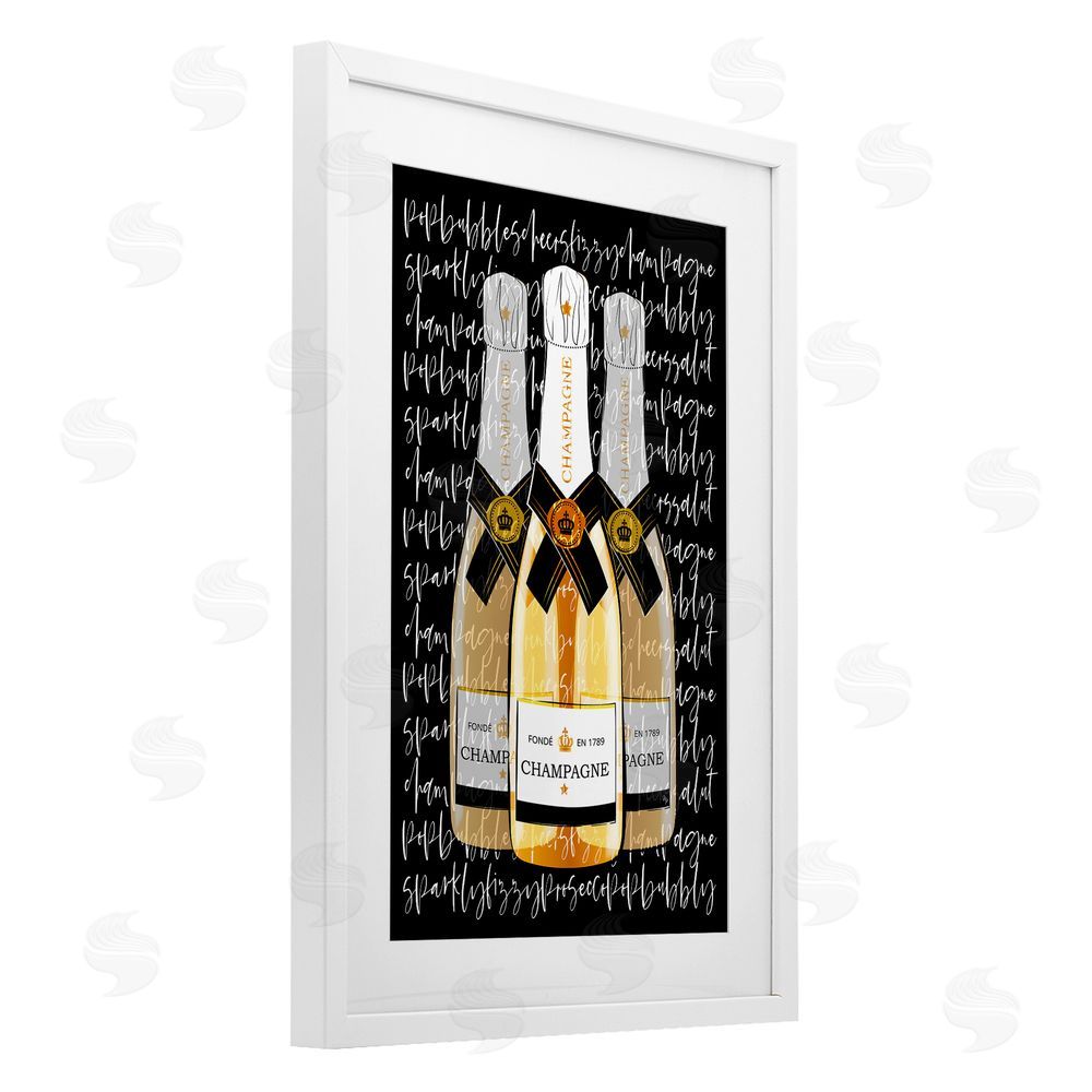 Martina Pavlova Triple Champagne Bottle Love White Framed Print Under Glass with White Mat Wall Art