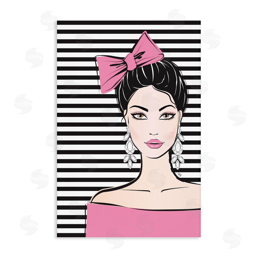 Martina Pavlova Girl with Pink Bow & Earrings Stretched Canvas Wall Art