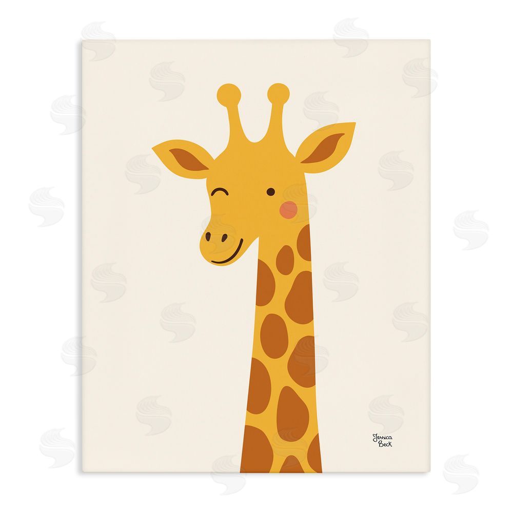 Jessica Beck Winky Giraffe Portrait Stretched Canvas Wall Art Print