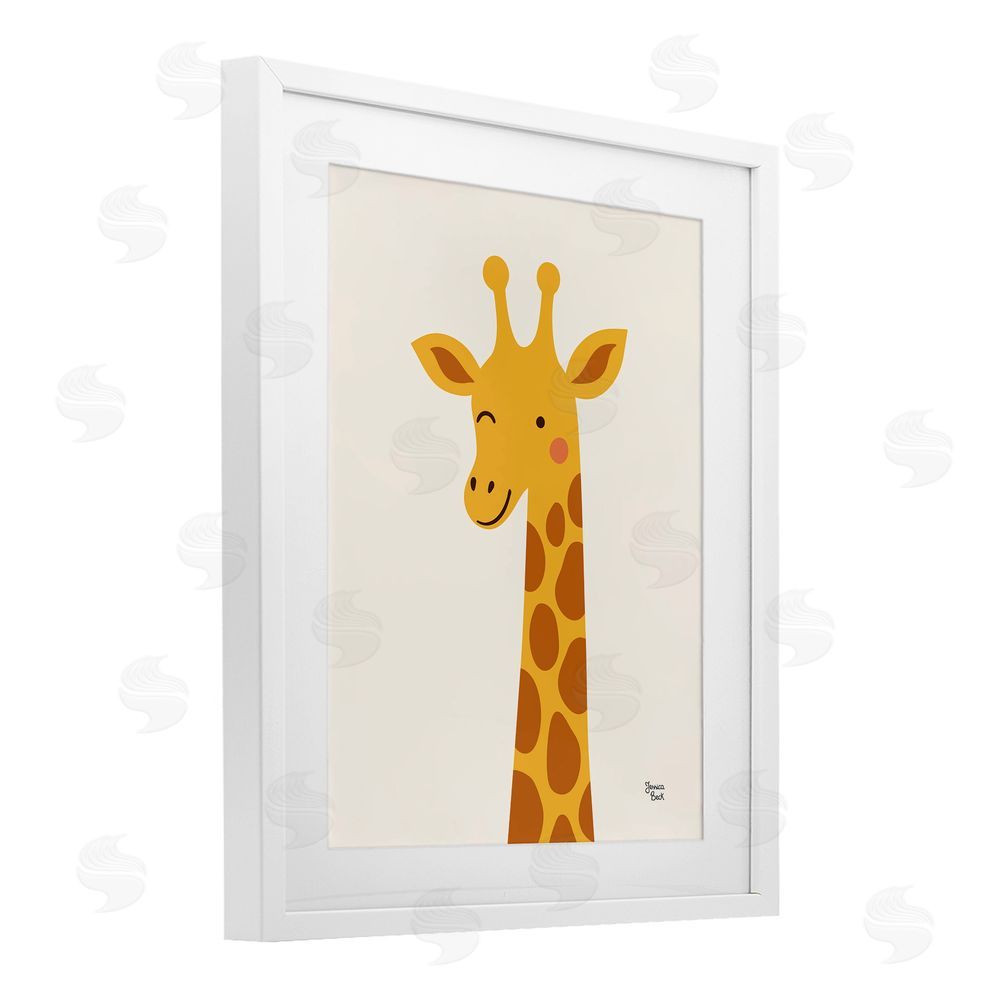 Jessica Beck Winky Giraffe Portrait White Framed Print Under Glass with Matting Wall Art