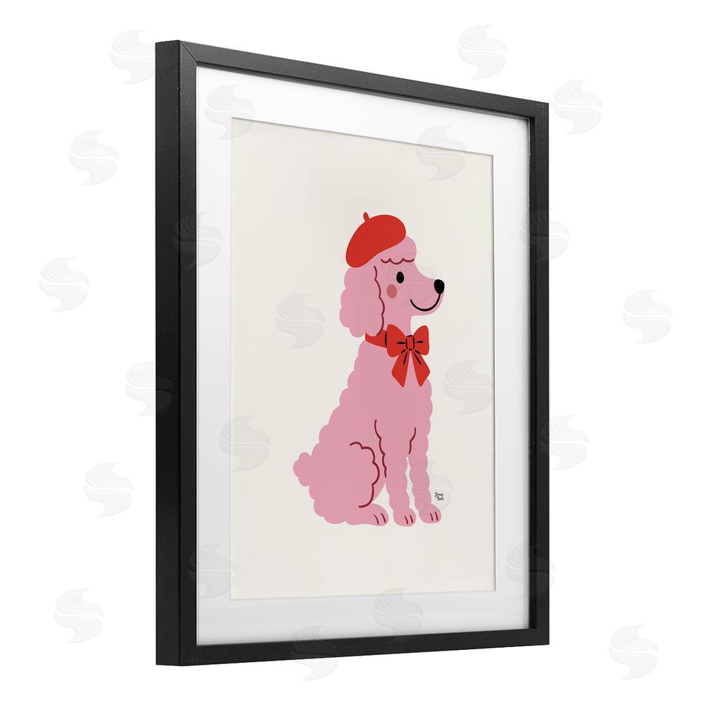 Jessica Beck French Poodle in Beret Black Framed Print Under Glass Wall Art