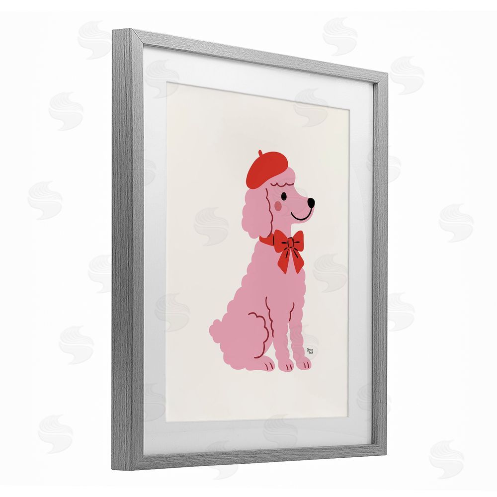 Jessica Beck French Poodle in Beret Gray Framed Print Under Glass Wall Art