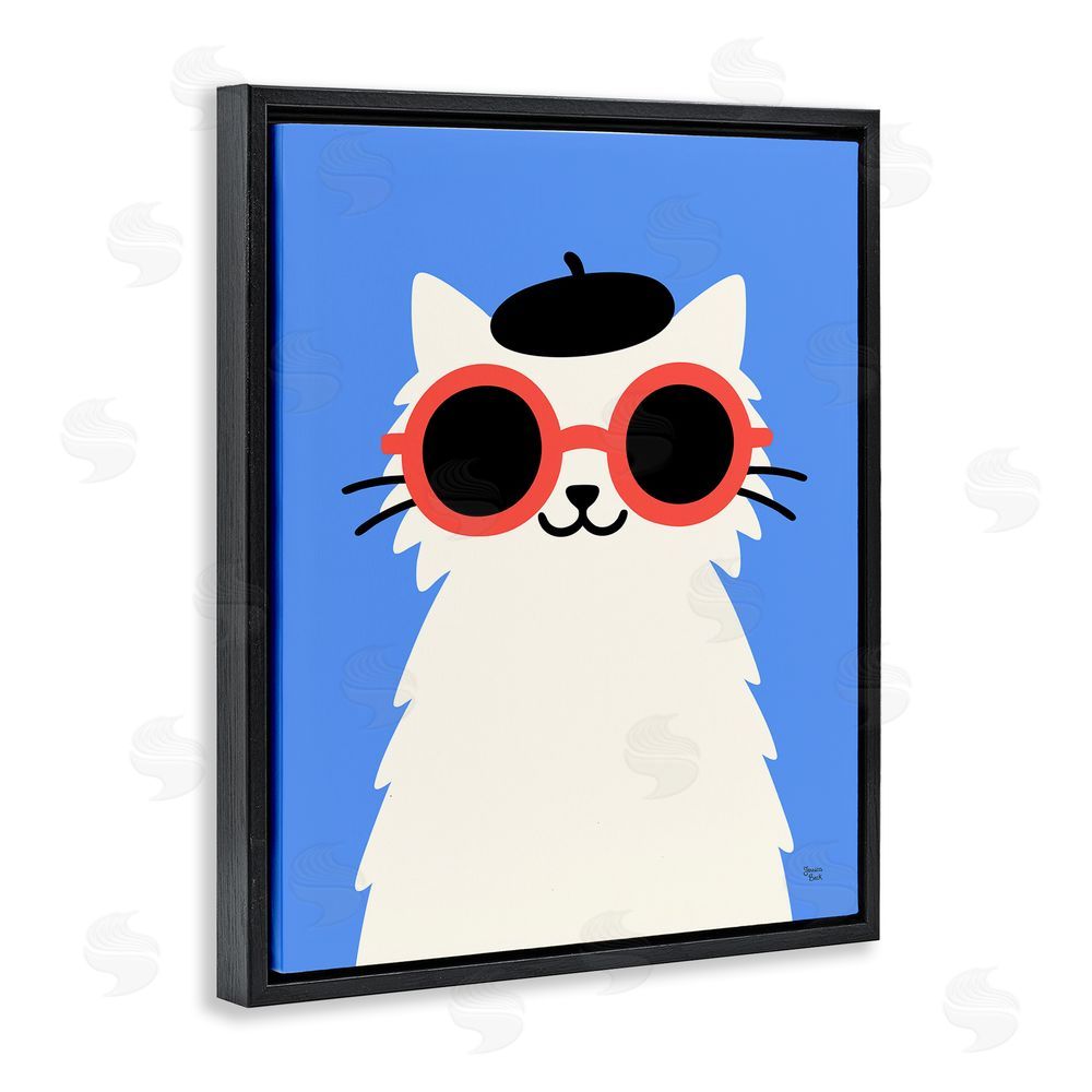 Jessica Beck Stylish French Cat Black Floating Frame Canvas Wall Art Print