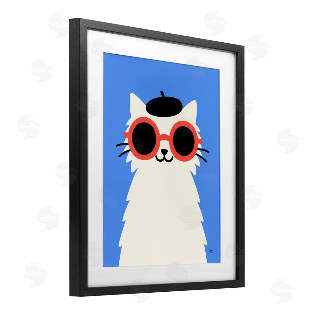 Jessica Beck Stylish French Cat Black Framed Print Under Glass Wall Art