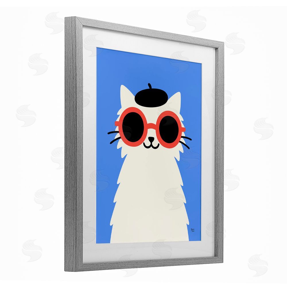 Jessica Beck Stylish French Cat Gray Framed Print Under Glass Wall Art