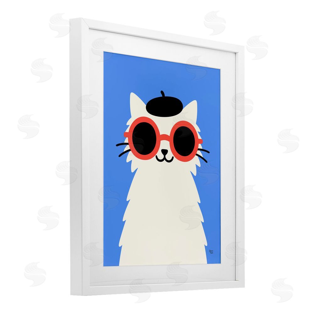 Jessica Beck Stylish French Cat White Framed Print Under Glass Wall Art