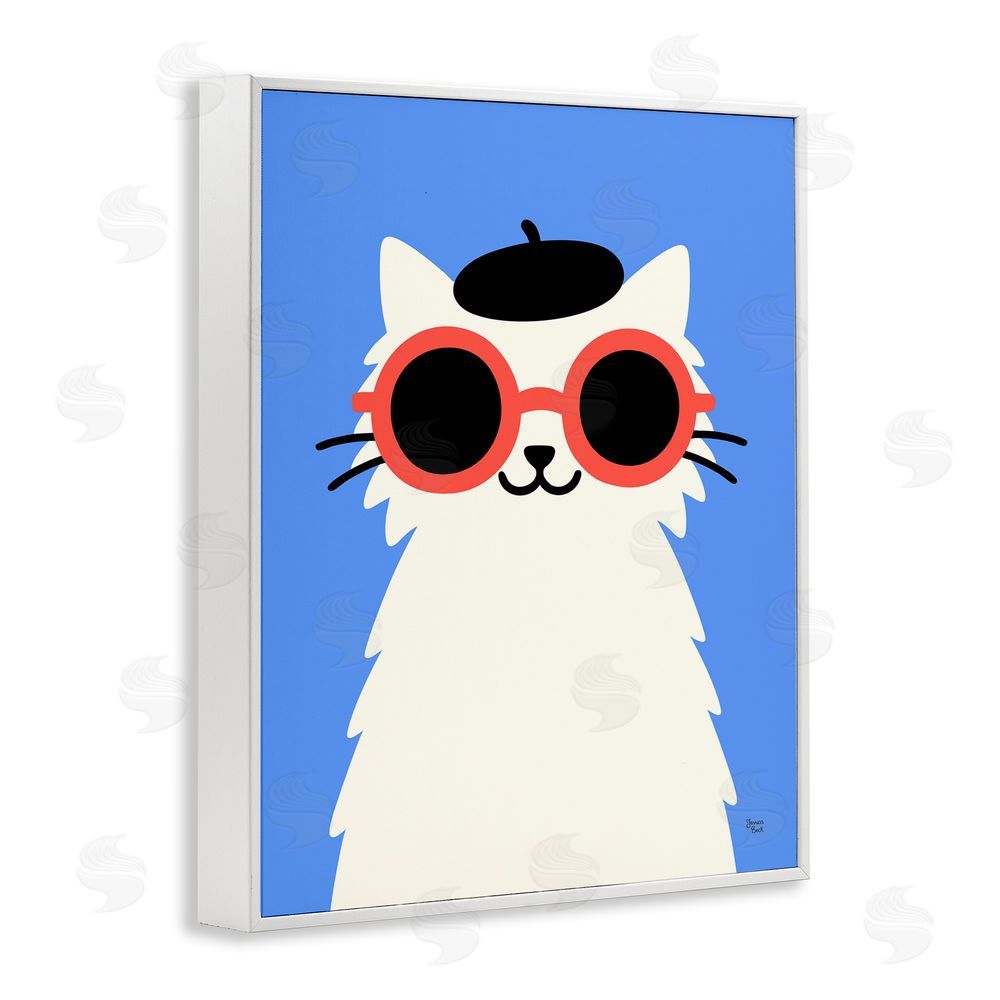 Jessica Beck Stylish French Cat White Framed Giclee Print Wall Art