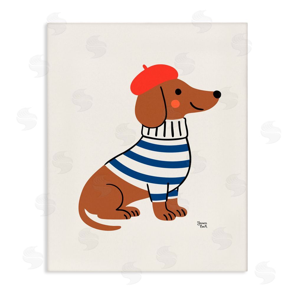 Jessica Beck French Dachshund in Beret Stretched Canvas Wall Art Print