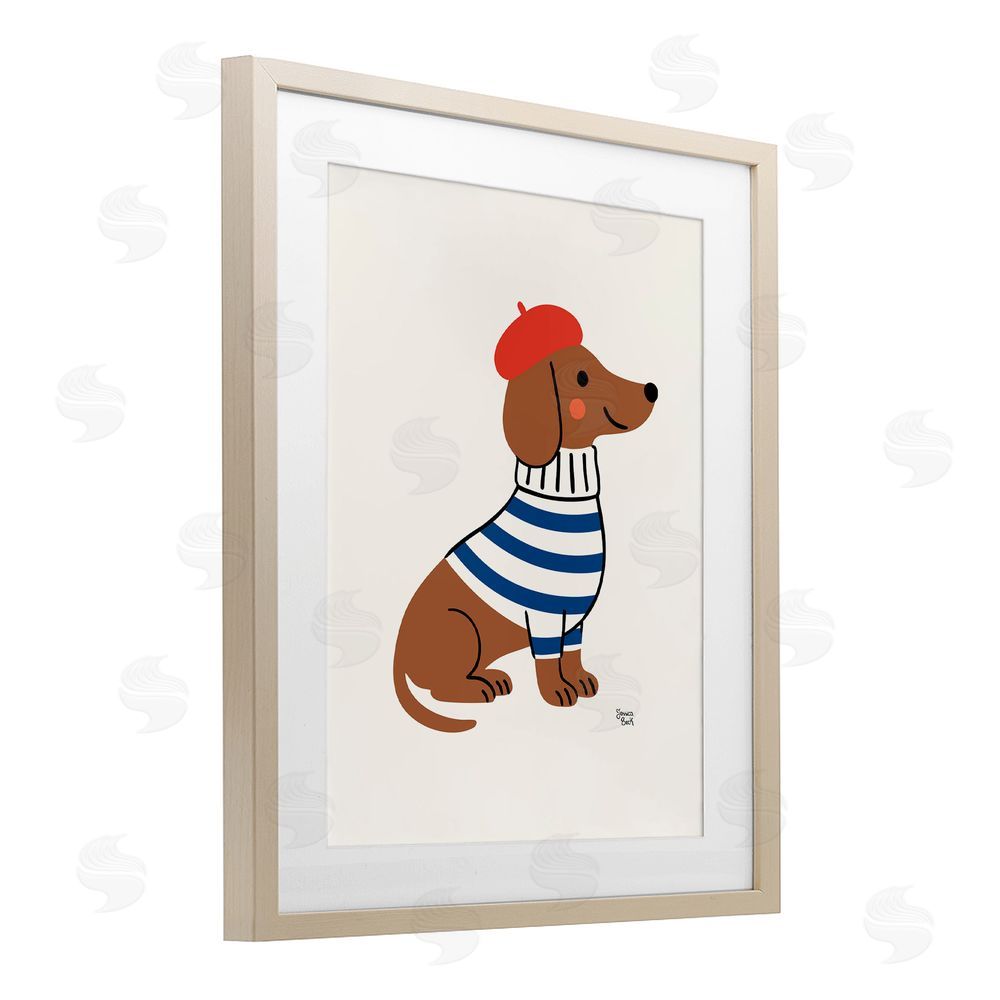 Jessica Beck French Dachshund in Beret Brown Framed Print Under Glass Wall Art