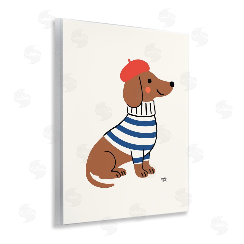 Jessica Beck French Dachshund in Beret Wooden Wall Plaque Art Print