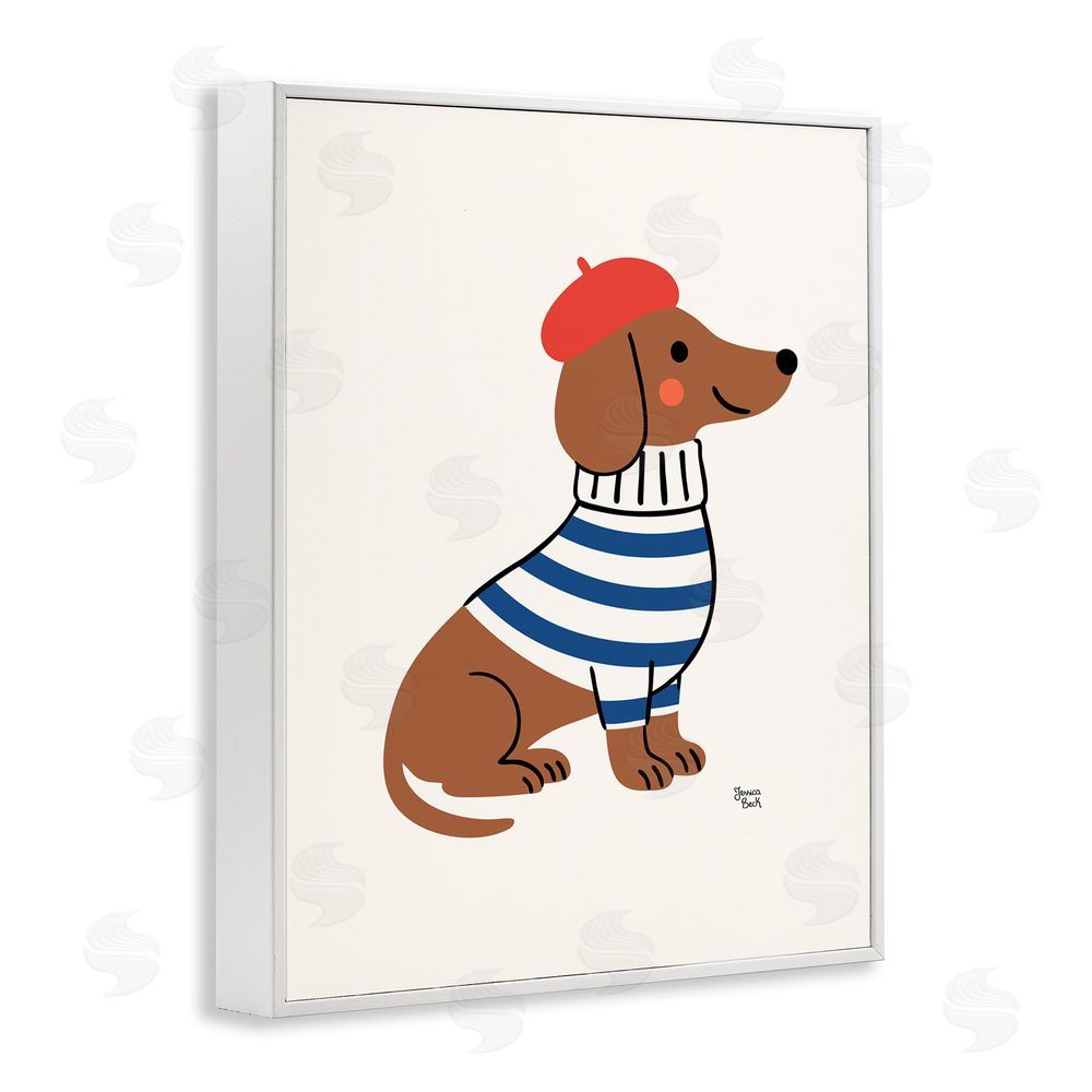Jessica Beck French Dachshund in Beret White Framed Giclee Print Wall Art
