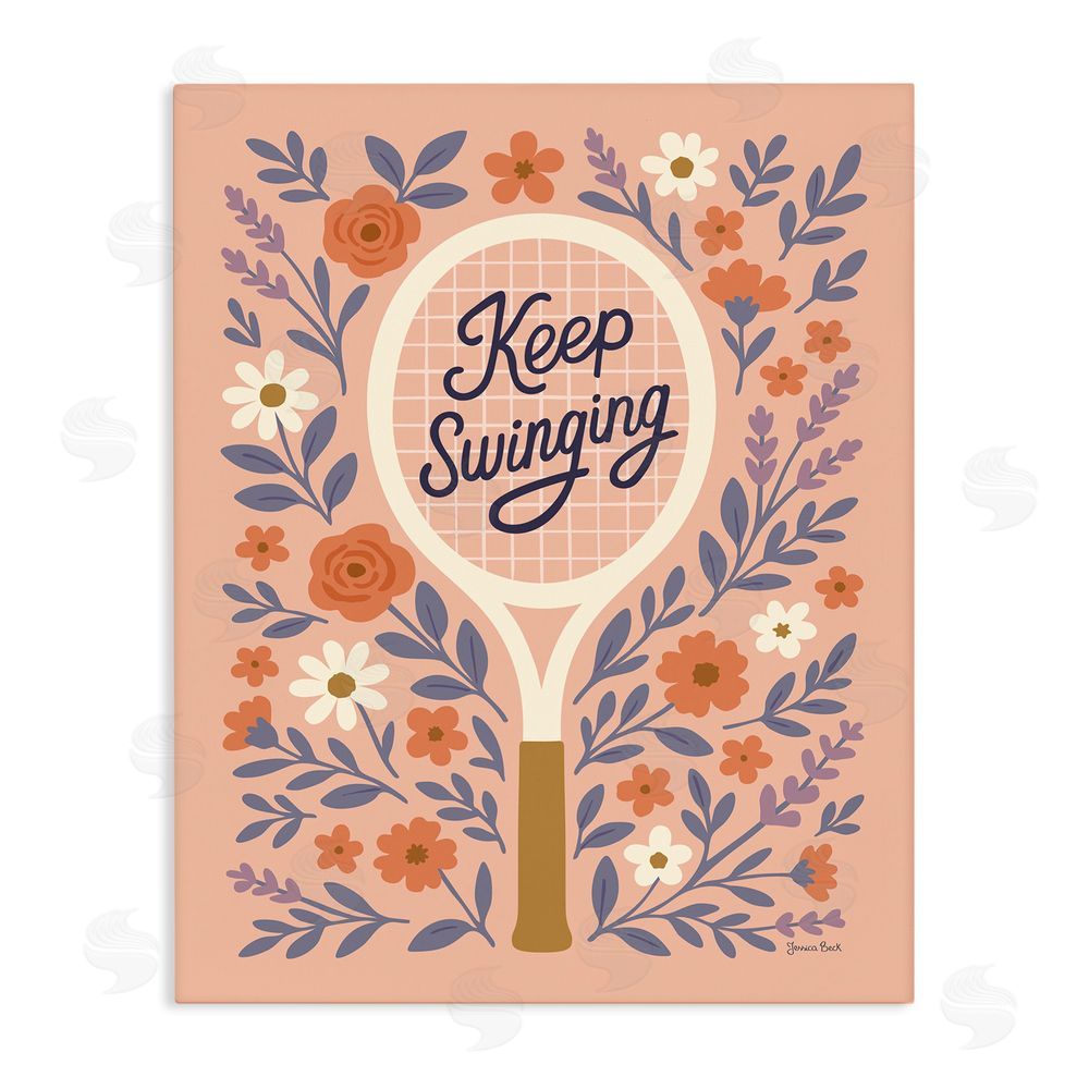 Jessica Beck Keep Swinging Floral Tennis Stretched Canvas Wall Art Print