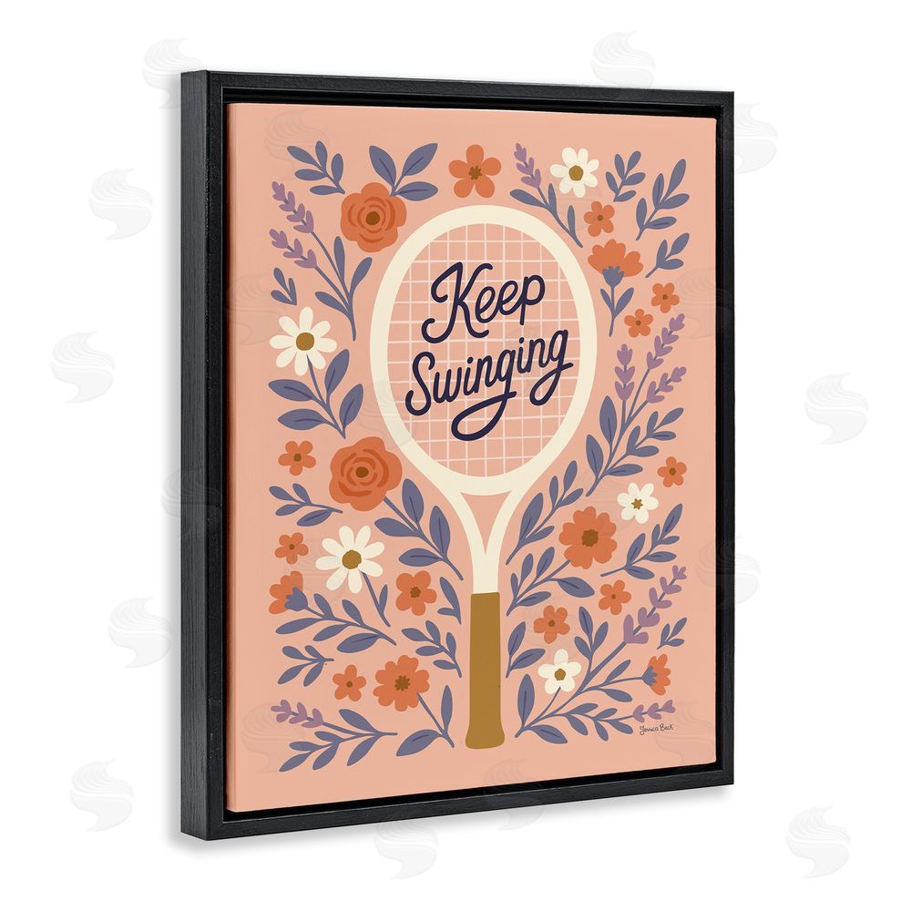 Jessica Beck Keep Swinging Floral Tennis Black Floating Frame Canvas Wall Art Print