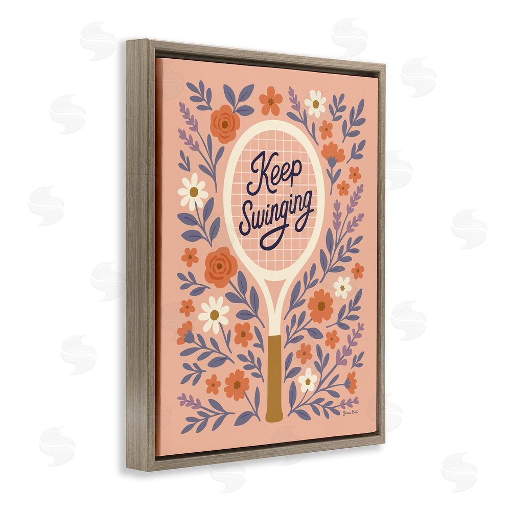 Jessica Beck Keep Swinging Floral Tennis Brown Floating Frame Canvas Wall Art Print
