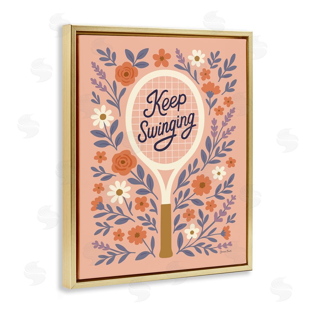 Jessica Beck Keep Swinging Floral Tennis Gold Floating Frame Canvas Wall Art Print